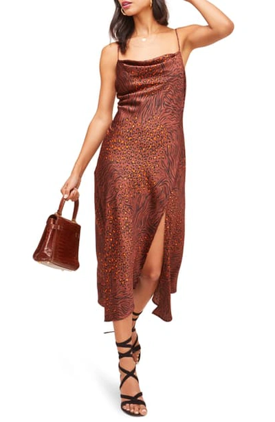 Astr Cowl Neck Midi Dress In Rust Animal