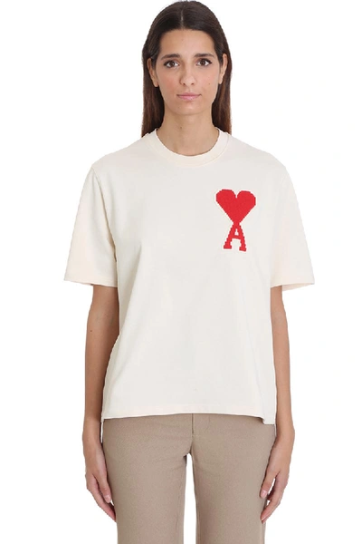Ami Alexandre Mattiussi T-shirt In Beige Cotton
