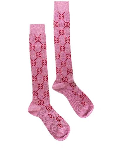 Gucci Lurex Interlocking G Socks In Pink