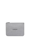 BALENCIAGA EVERYDAY POUCH CLUTCH IN SILVER LEATHER,11127875