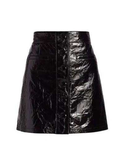 7 For All Mankind Patent Leather Button-front A-line Skirt In Jet Black