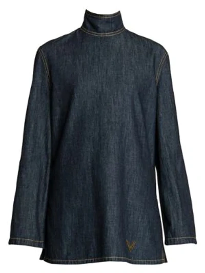 Valentino Chambray Highneck Tunic In Blue