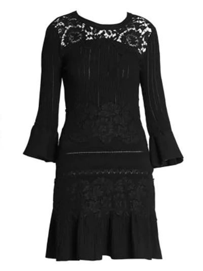 Valentino Lace & Pointelle Knit Dress In Nero