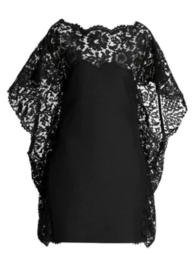 Valentino Cape-style Lace-embellished Dress In Black