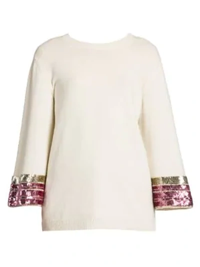 Valentino Women's Sequin-cuff Cashmere & Wool Knit Sweater In Ivory