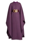 Valentino Double Worsted Wool Long Belted Cape Coat In Real Purple