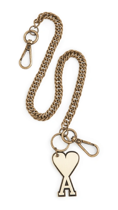 Ami Alexandre Mattiussi Heart Key Ring Chain In Aged Brass