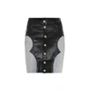 AMIRI LEATHER AND DENIM MINISKIRT,P00395193