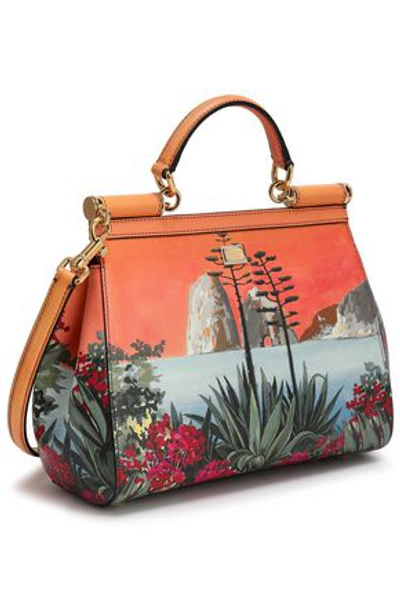 Dolce & Gabbana Woman Sicily Printed Textured-leather Shoulder Bag Orange