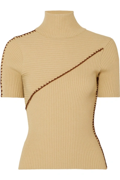 Andersson Bell Paneled Ribbed Turtleneck Sweater In Neutral