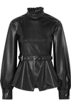 ANDERSSON BELL Belted ruffled vegan leather top