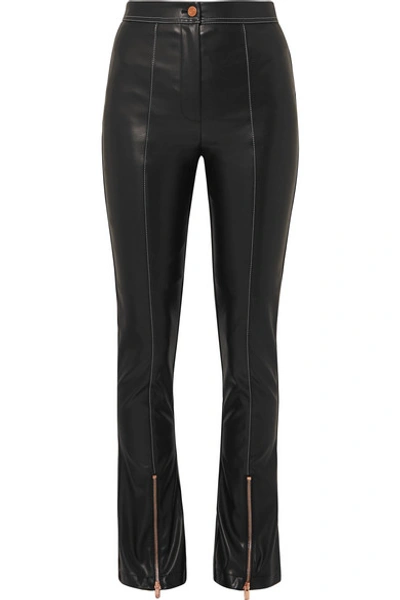 Andersson Bell Faux Leather Flared Trousers In Black