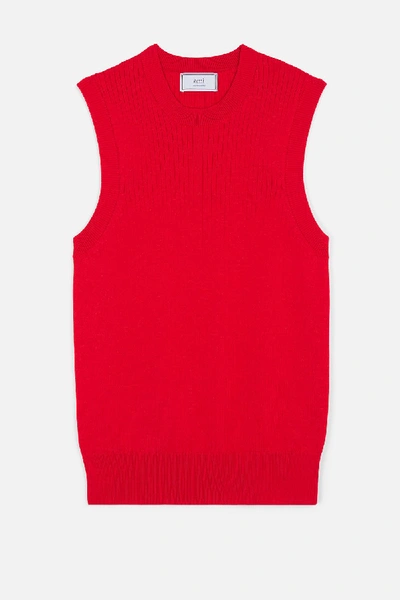 Ami Alexandre Mattiussi Wide-ribbed Knit Vest In Red