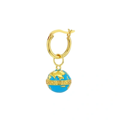 True Rocks Turquoise Enamel & 18 Carat Gold Plated Globe Earring On Gold Hoop.