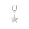 TRUE ROCKS STERLING SILVER & RHODIUM PLATED STAR, HUNG ON A STERLING SILVER HOOP EARRING