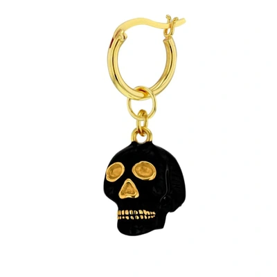 TRUE ROCKS WOMEN'S BLACK / GOLD BLACK & GOLD PLATED MINI SKULL ON GOLD HOOP