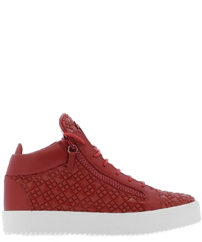 Giuseppe Zanotti Red Leather Hi Top Sneakers
