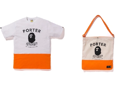 Pre-owned Bape X Porter Stand Tee And Shoulder Tote Bag White