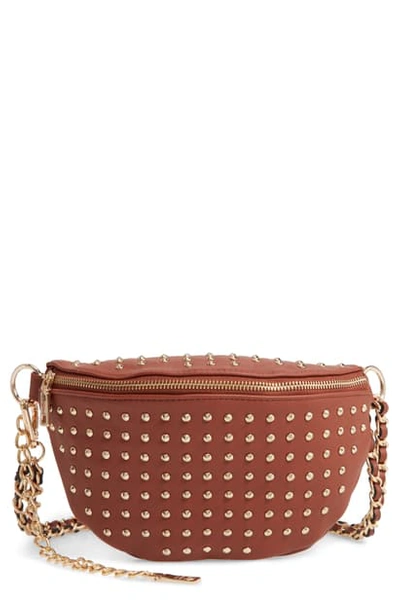 Steve Madden Studded Faux Leather Belt Bag In Cognac