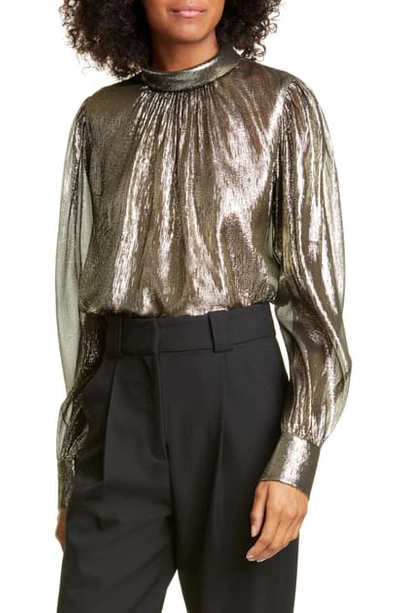 A.l.c Lydia Metallic Mock-neck Long-sleeve Top In Black/ Gold