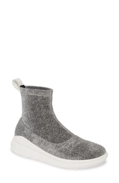 Fitflop Loosh Luxe Metallic Rapid Knit Bootie In Silver Fabric