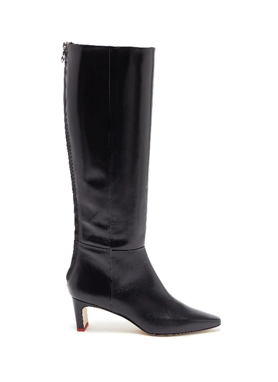 Aeyde 'sidney' Thin Block Heel Calfskin Leather Knee High Boots In Black