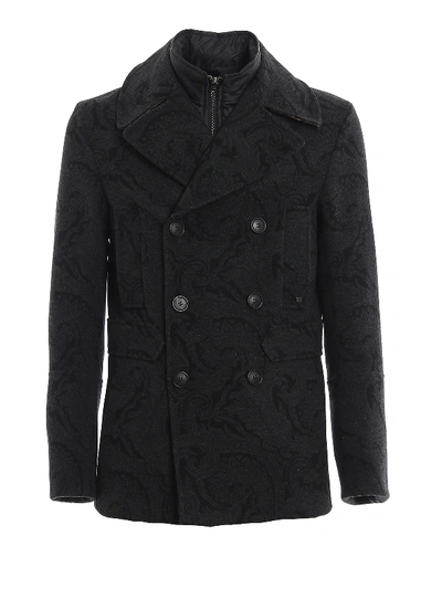 Etro Paisley Motif Wool And Cashmere Coat In Dark Grey