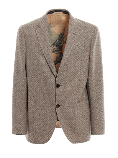 Etro Herringbone Wool And Cashmere Blazer In Beige