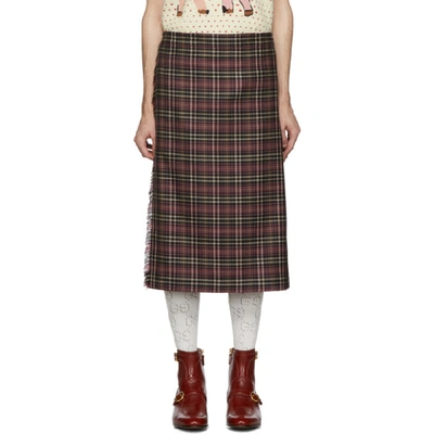 Gucci Burgundy And Black Wool Tartan Kilt Shorts In 5727 Vineya