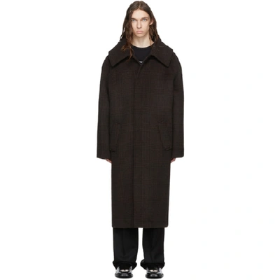 Balenciaga Oversized Checked Wool-blend Coat In Brown
