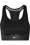 NIKE SWOOSH REBEL POCKET DRI-FIT MESH-PANELED STRETCH SPORTS BRA