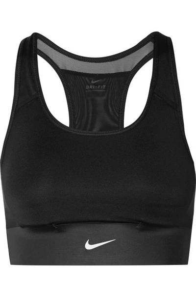 Nike Swoosh Rebel Pocket Dri-fit Mesh-paneled Stretch Sports Bra In Black