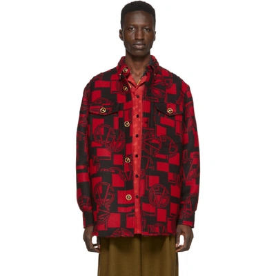 Versace Logo Pattern Button-down Shirt In Red