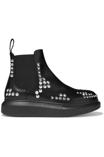 Alexander Mcqueen Studded Glossed-leather Exaggerated-sole Chelsea Boots In Black