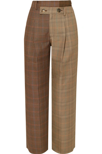 Andersson Bell Fifty Fifty Asymmetric Checked Wool-blend Tweed Straight-leg Pants In Brown