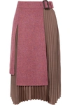 ANDERSSON BELL Layered wool-tweed and pleated satin midi skirt
