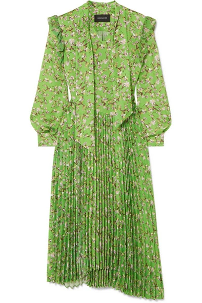 Andersson Bell Scarf-detail Pleated Floral-print Crepe Midi Dress In Green