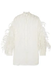 VALENTINO FEATHER-TRIMMED RUFFLED SILK-ORGANZA BLOUSE