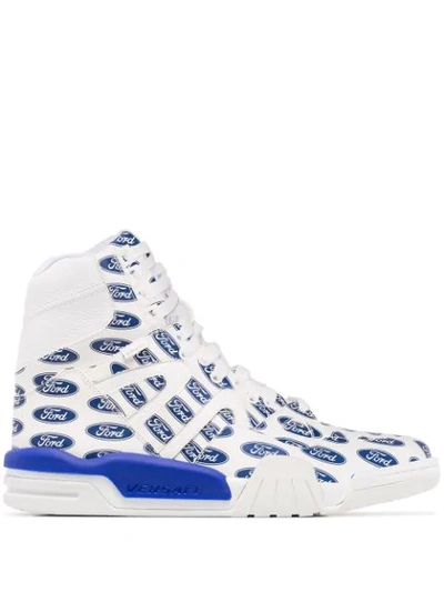 Versace White & Blue Ford Edition Logo Sneakers