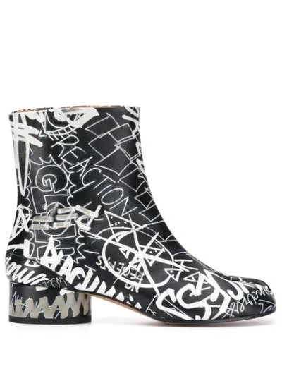 Maison Margiela Tabi Graffiti-print Boots In Black