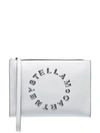 STELLA MCCARTNEY LOGO-APPLIQUED VEGAN PATENT-LEATHER CLUTCH BAG