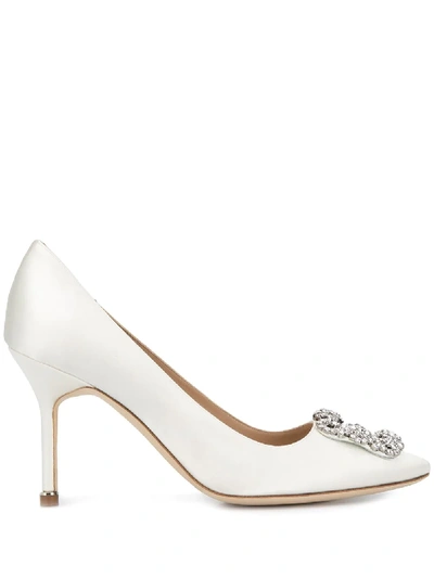 Manolo Blahnik 105mm Hangisi Satin Pumps In White