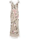 MARCHESA CAP SLEEVE EMBELLISHED EVENING GOWN