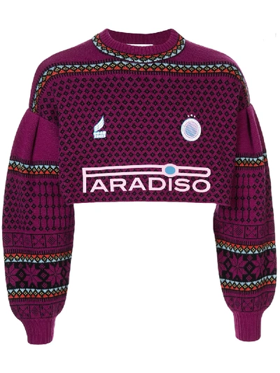 Ground Zero Cropped Printed Sweater In Purple