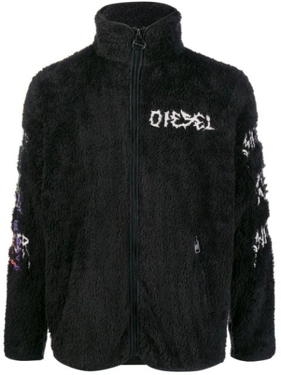 Diesel Zip-front Fleece Sweatshirt In Black