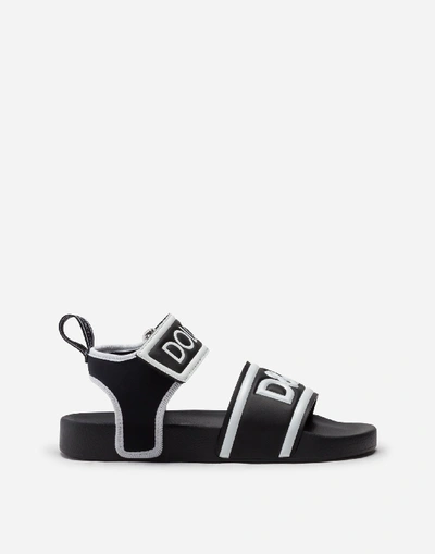 Dolce & Gabbana Sandals In Printed Nappa Calfskin In Black