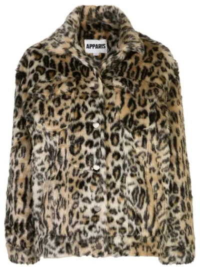 Apparis Gianna Leopard-print Faux Fur Coat In Brown