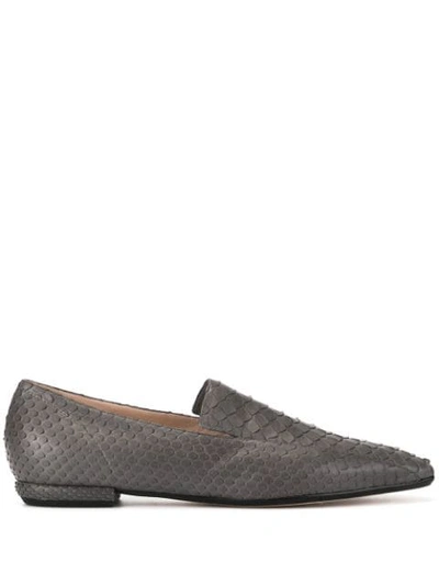 Rodo Snakeskin Effect Loafers In Grey