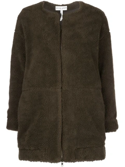 Apiece Apart Collarless Faux-shearling Coat In Brown