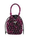 PRADA CONTRASTING NET BUCKET BAG